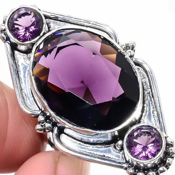 Amethyst and amethyst oxidized silver ring size 7 - Picture 5 of 6